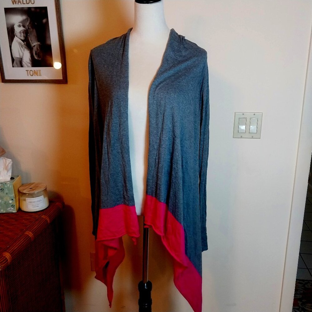 EXPRESS SIZE L GRAY & PINK OPEN FRONT CARDIGAN SWEATER